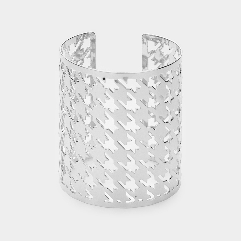 Silver Metal Houndstooth Chunky Bracelet Cuff Bangle Bold Statement Jewelry
